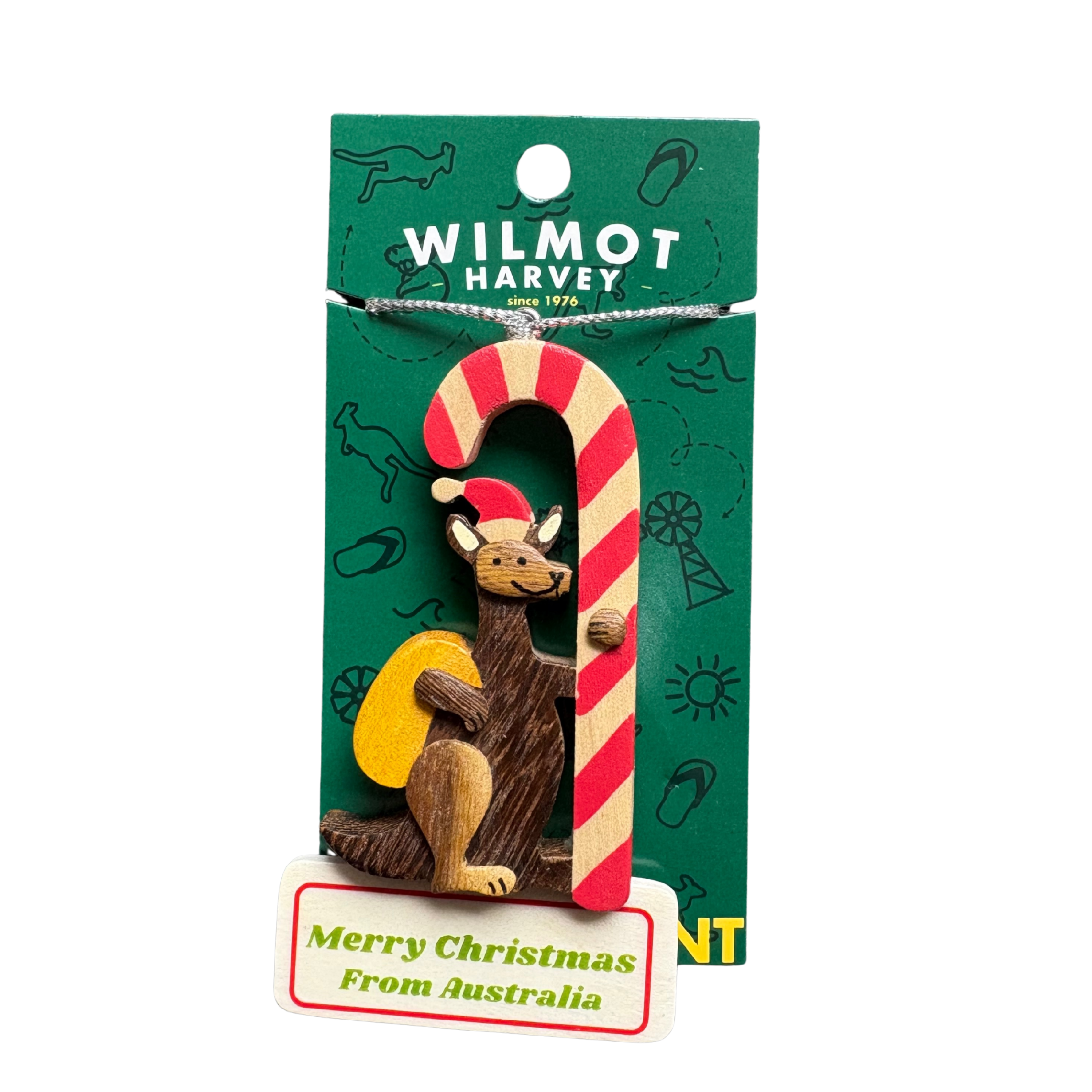 Timber Christmas Ornament - Kangaroo Candy Cane