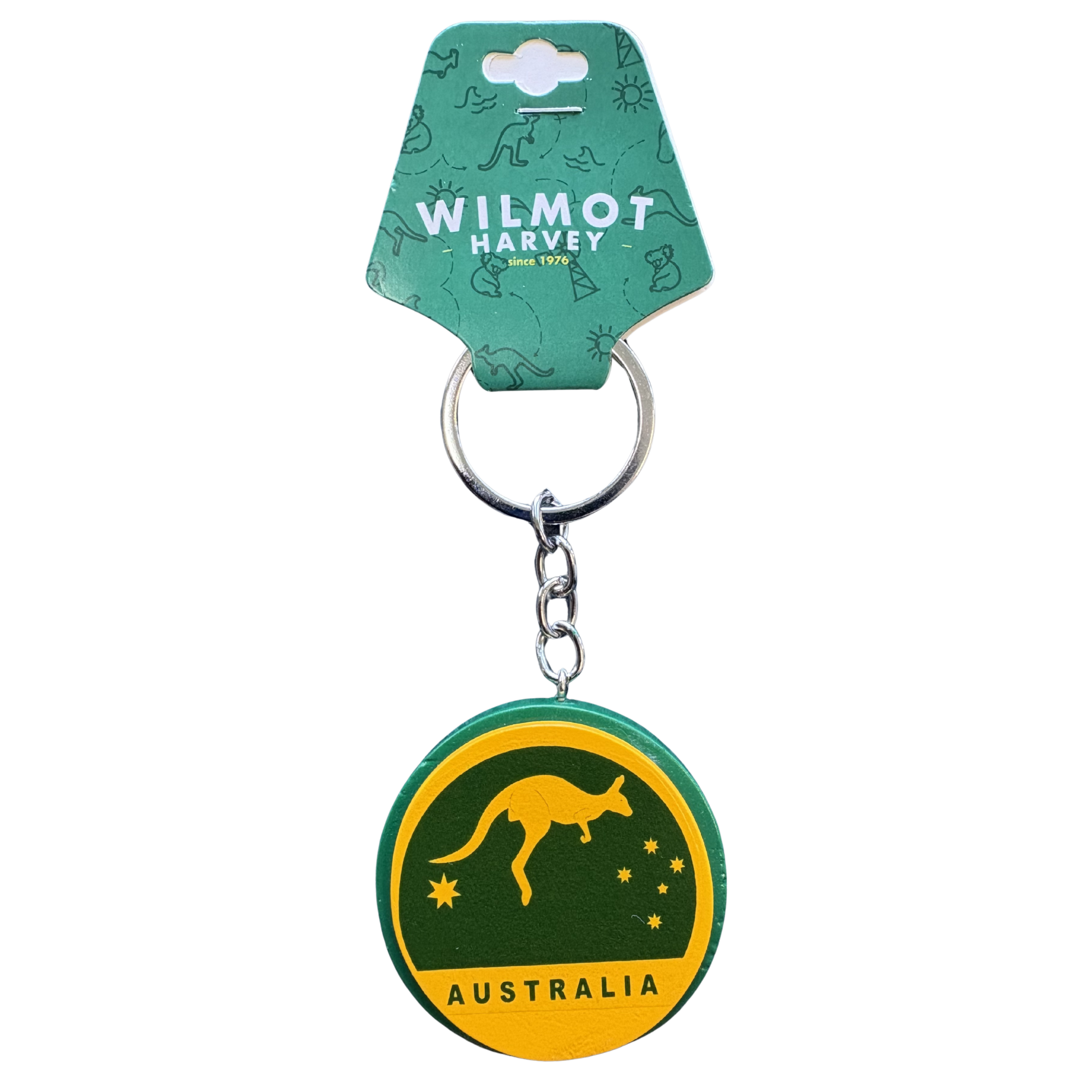 Timber Keyring - Kangaroo Green and Gold Circle