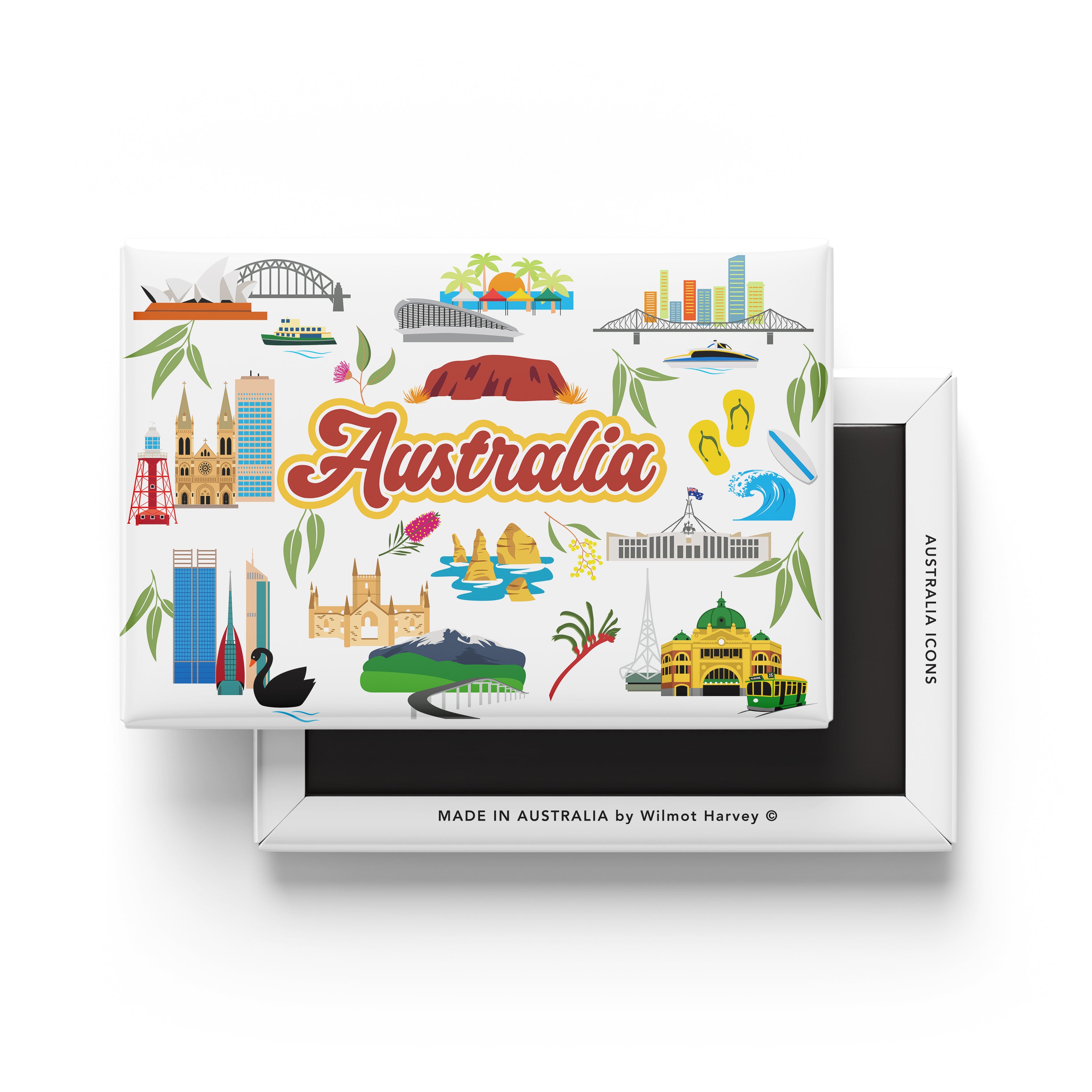 Tin Fridge Magnet - Australian Icons Cities and Places - Wilmot Harvey