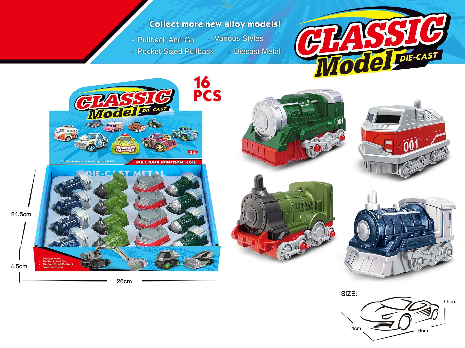 Mini Pullback Toy - Train (Box of 16)