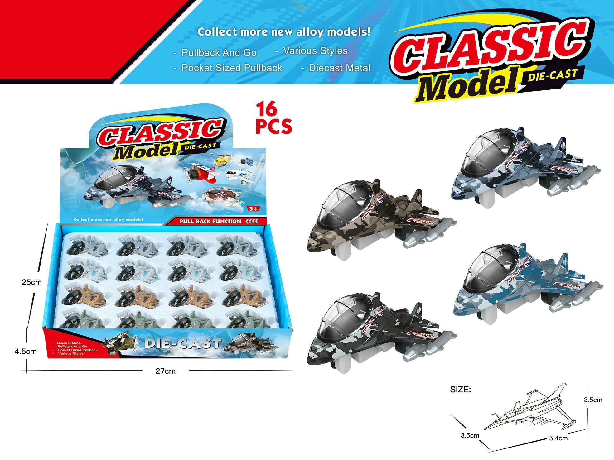 Mini Pullback Toy - Fighter Jet (Box of 16)