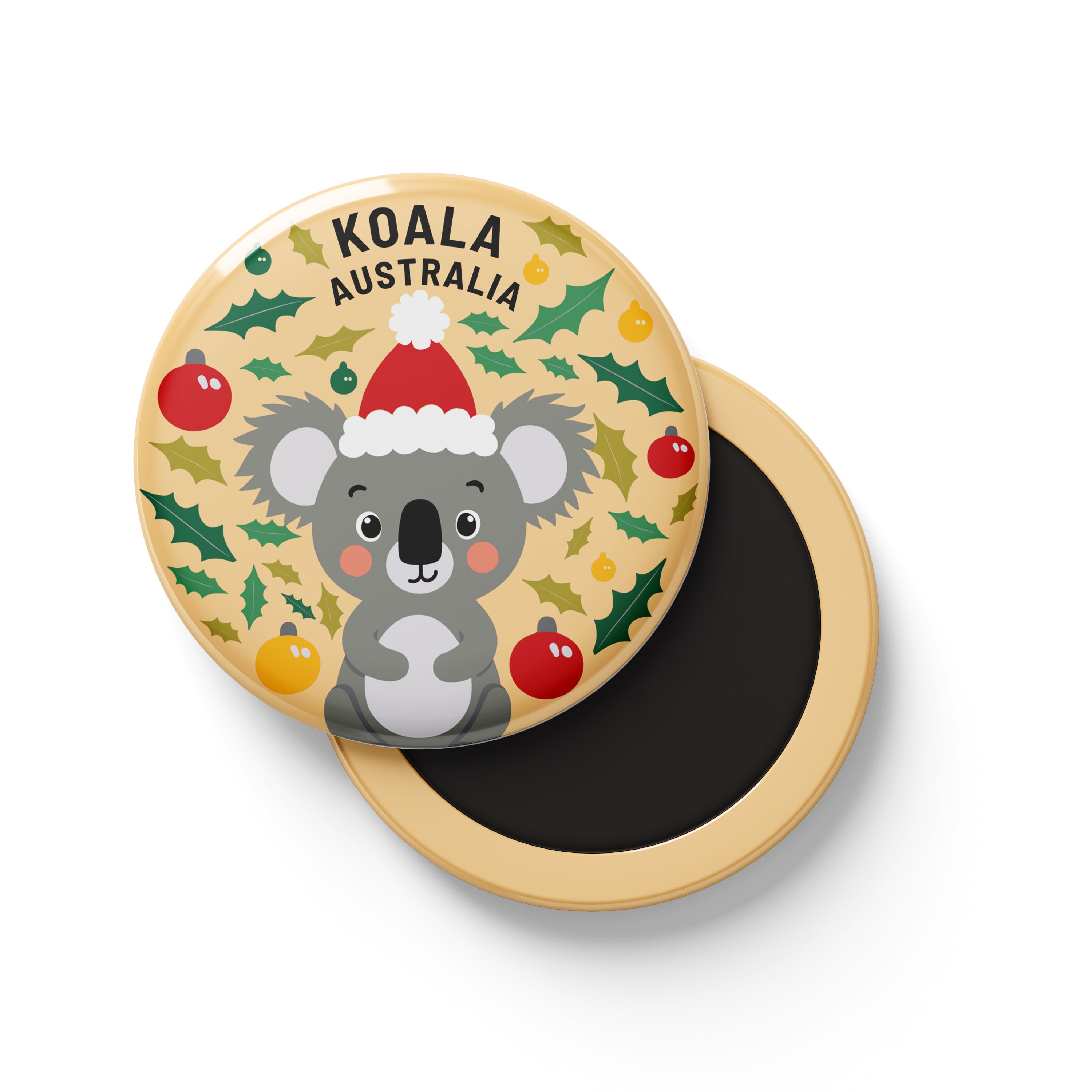 Tin Fridge Magnet - Christmas Koala Cream Round