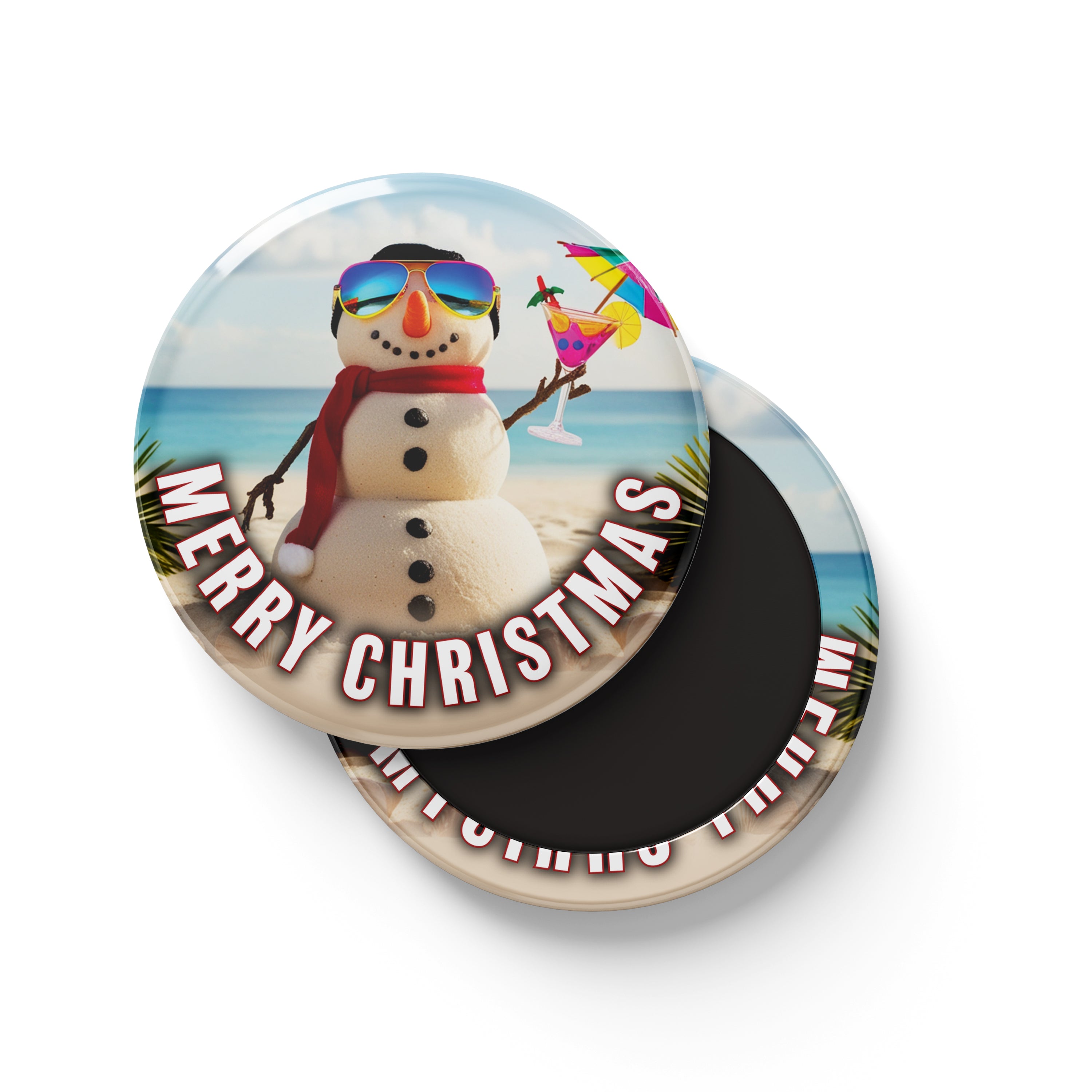 Tin Fridge Magnet - Christmas Snowman Round