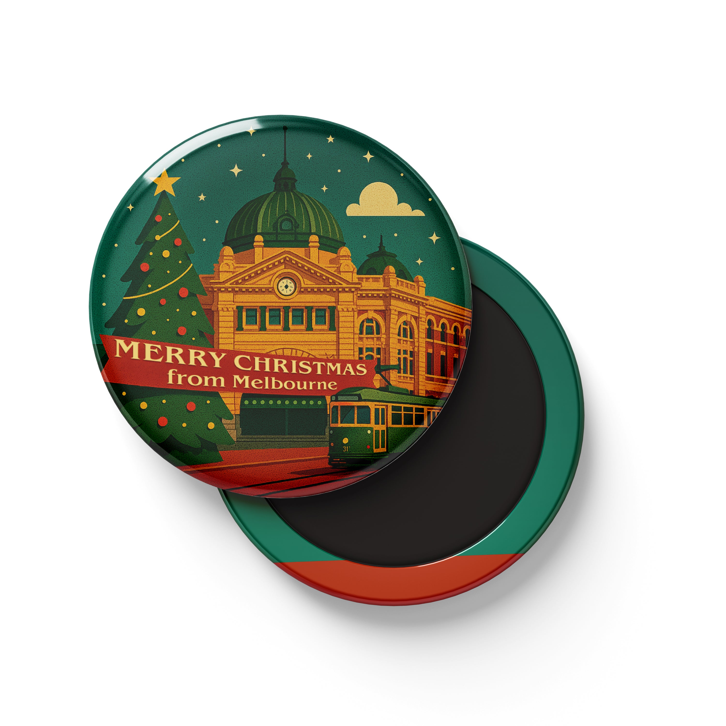 Tin Fridge Magnet - Christmas Melbourne Round