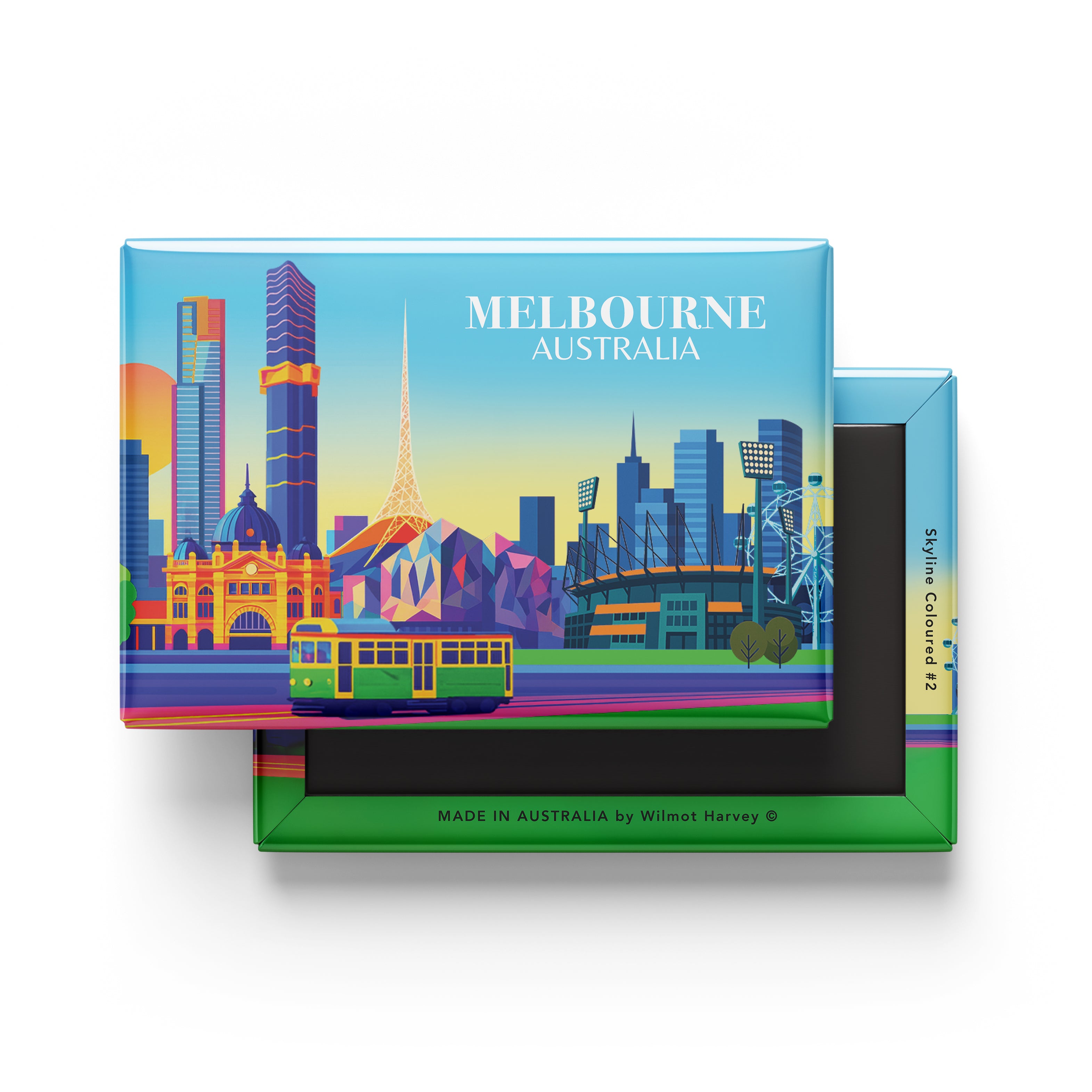Tin Fridge Magnet - Melbourne Skyline Coloured #2