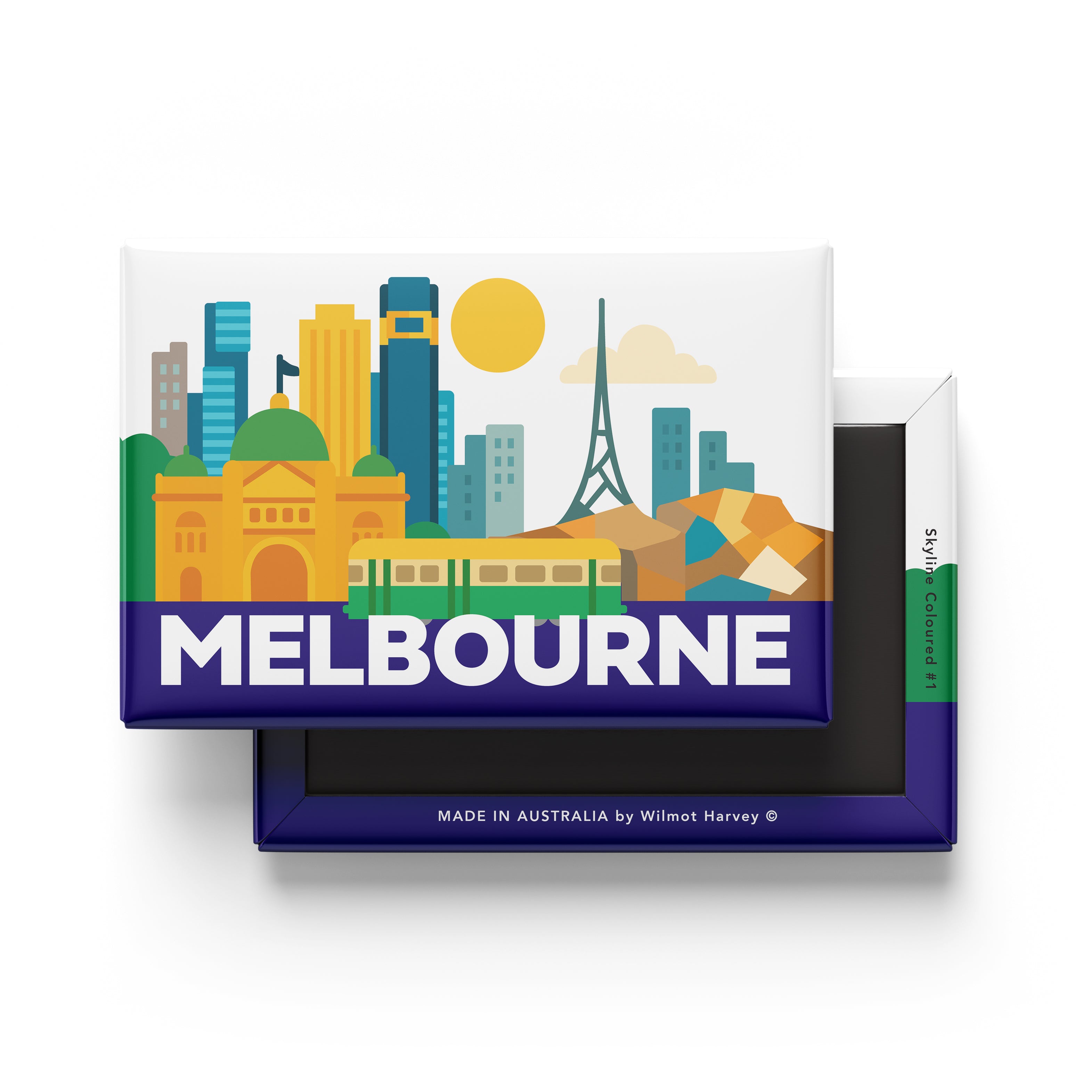 Tin Fridge Magnet - Melbourne Skyline Coloured #1