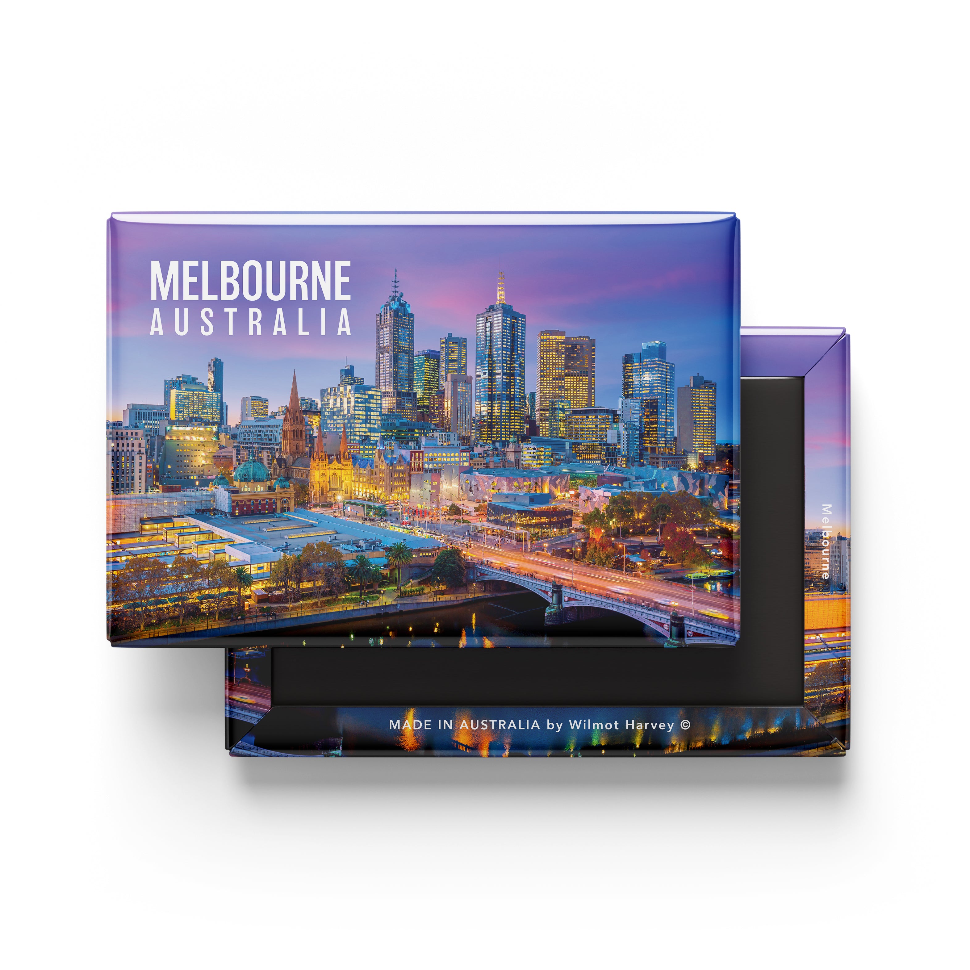 Tin Fridge Magnet - Melbourne Skyline from Southbank Night
