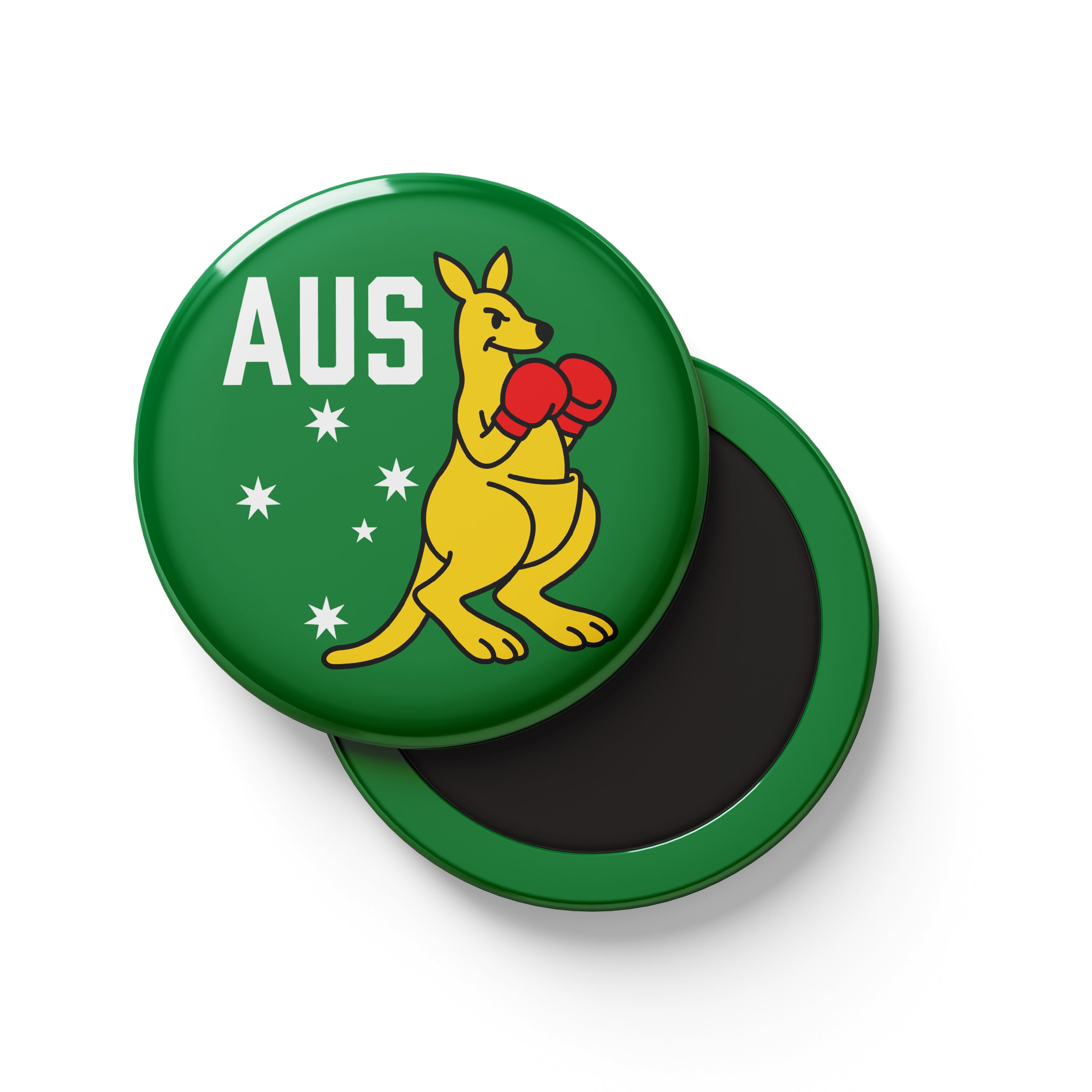 Tin Fridge Magnet - Boxing Kangaroo Round