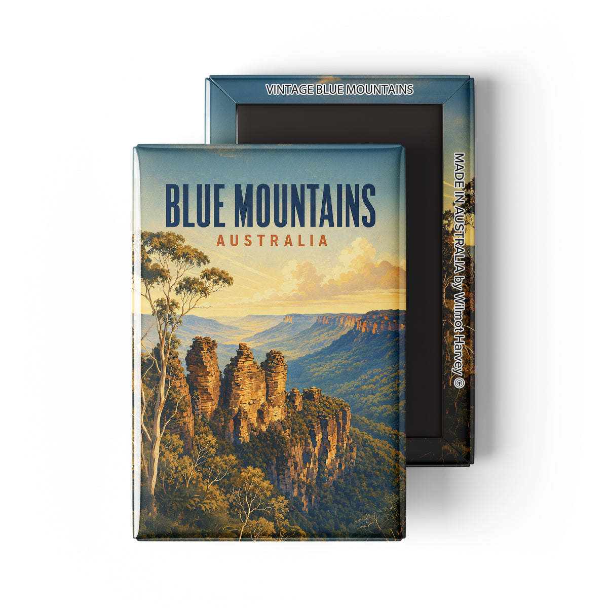 Tin Fridge Magnet - Vintage Blue Mountains (Australian Made)