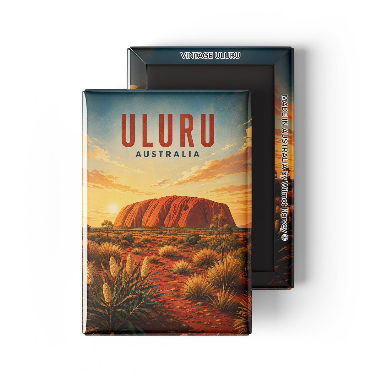 Tin Fridge Magnet - Vintage Uluru (Australian Made)