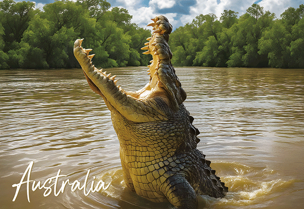 3D Postcard - Jumping Crocodile