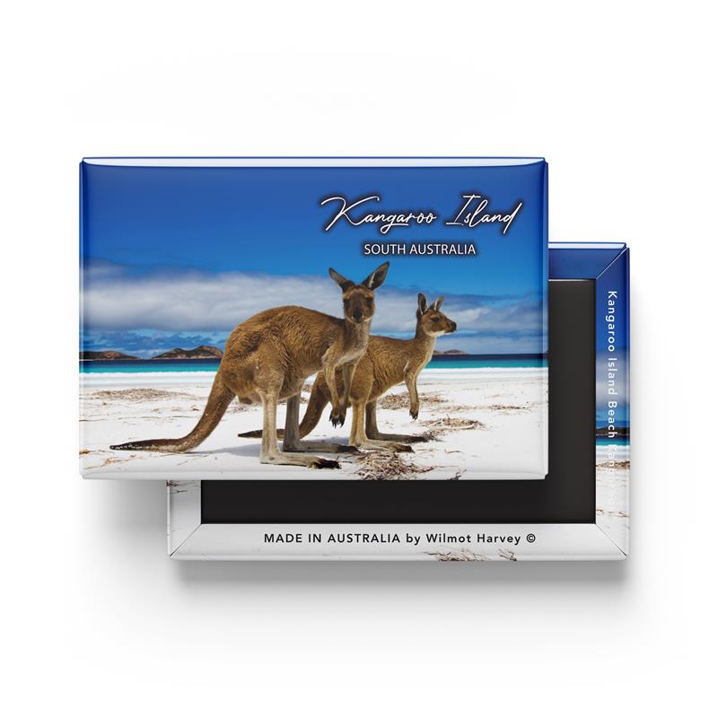 Tin Fridge Magnet - Kangaroo Island Beach Kangaroos