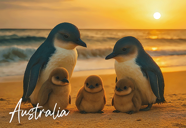 3D Postcard - Penguin Sunset