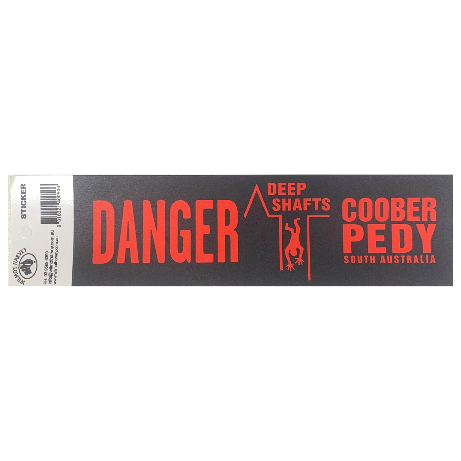 Sticker - Coober Pedy Danger Deep Shafts Black Bumper - Wilmot Harvey