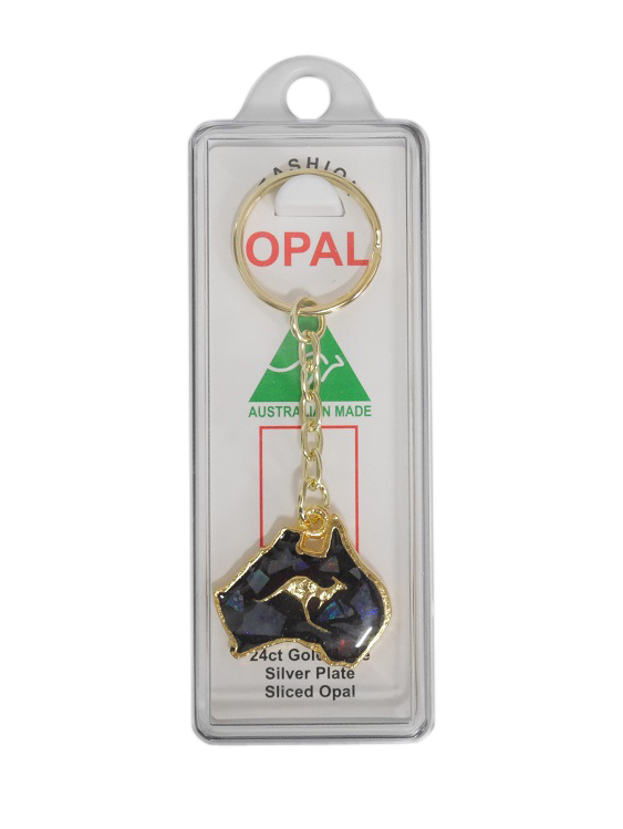 Sliced Opal Keyring - Kangaroo Map - Wilmot Harvey Gifts & Souvenirs