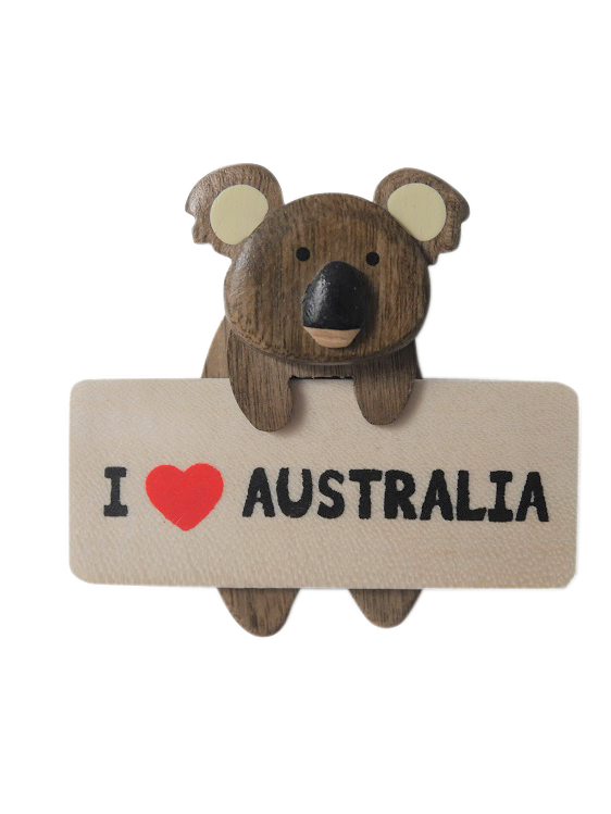 Timber Magnet - Koala Swinging I Love Australia - Wilmot Harvey Gifts & Souvenirs