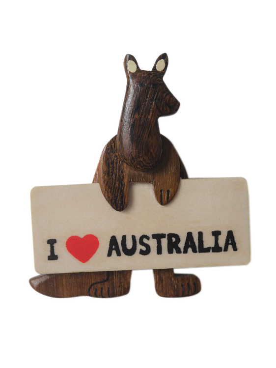 Timber Magnet - Kangaroo Swinging I Love Australia - Wilmot Harvey Gifts & Souvenirs